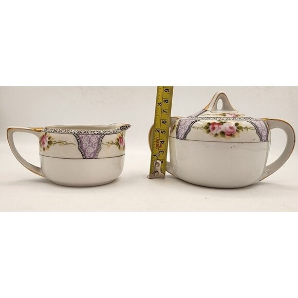 Vintage Hand-Painted Noritake Porcelain Creamer & Sugar Bowl Set Art Deco Style - Picture 10 of 14